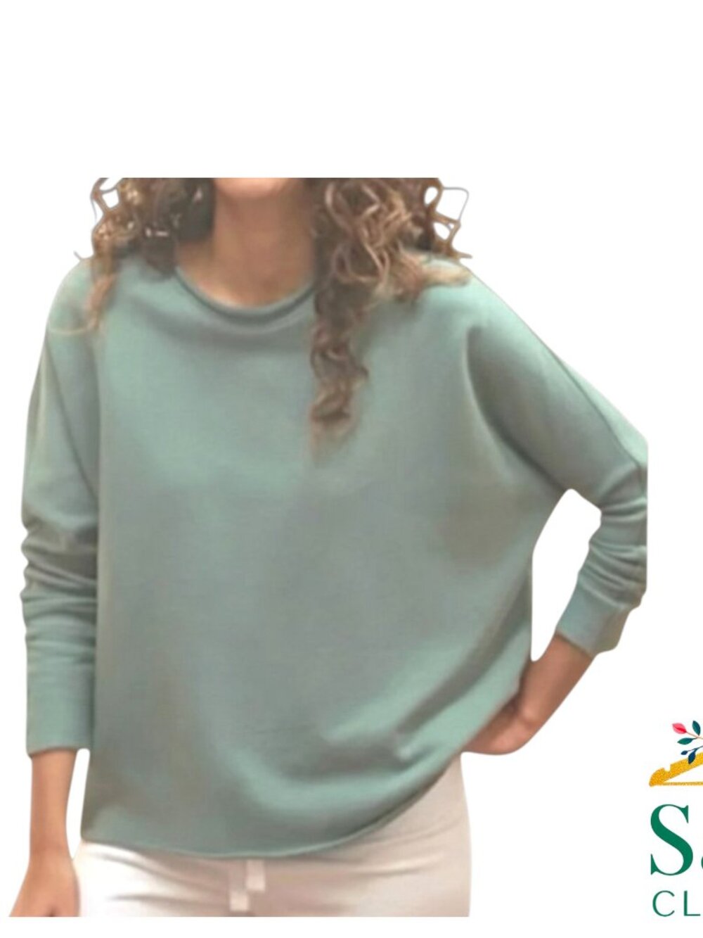 Frank Eileen Anna Triple Fleece Sweatshirt L NWOT Sage Rosemary Green